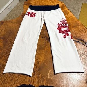 Lucky Brand Vintage Dragon Embroidered Cropped Sweatpants